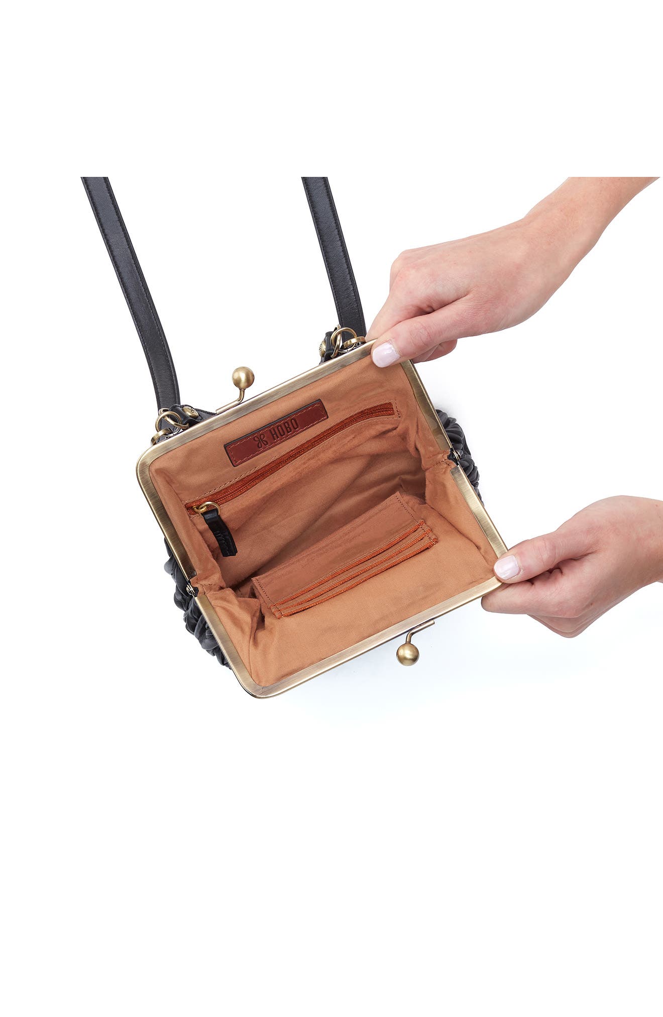 Alba Leather Frame Crossbody Bag, Alternate, color, BLACK