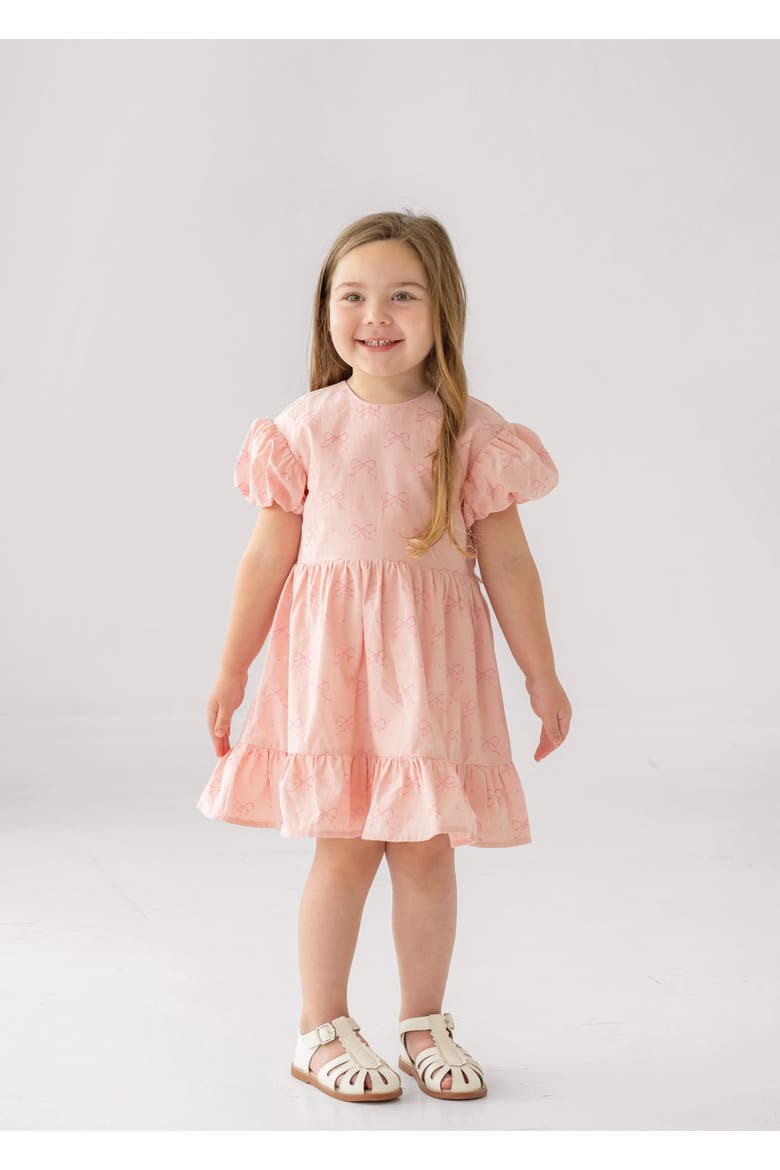 Lacy Bowkisses Puff Sleeve Dress, Alternate, color, Pink