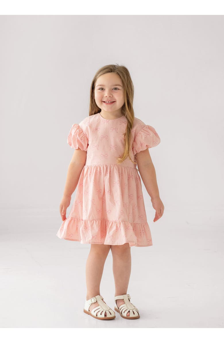 Mabel + Honey Lacy Bowkisses Puff Sleeve Dress, Alternate, color, Pink