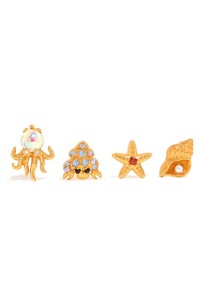 Shell Animal Stud Earring Set, Main, color, GOLD