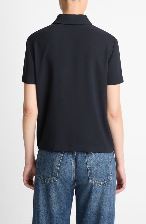 Vince Short Sleeve Crepe Polo Shirt In Blue