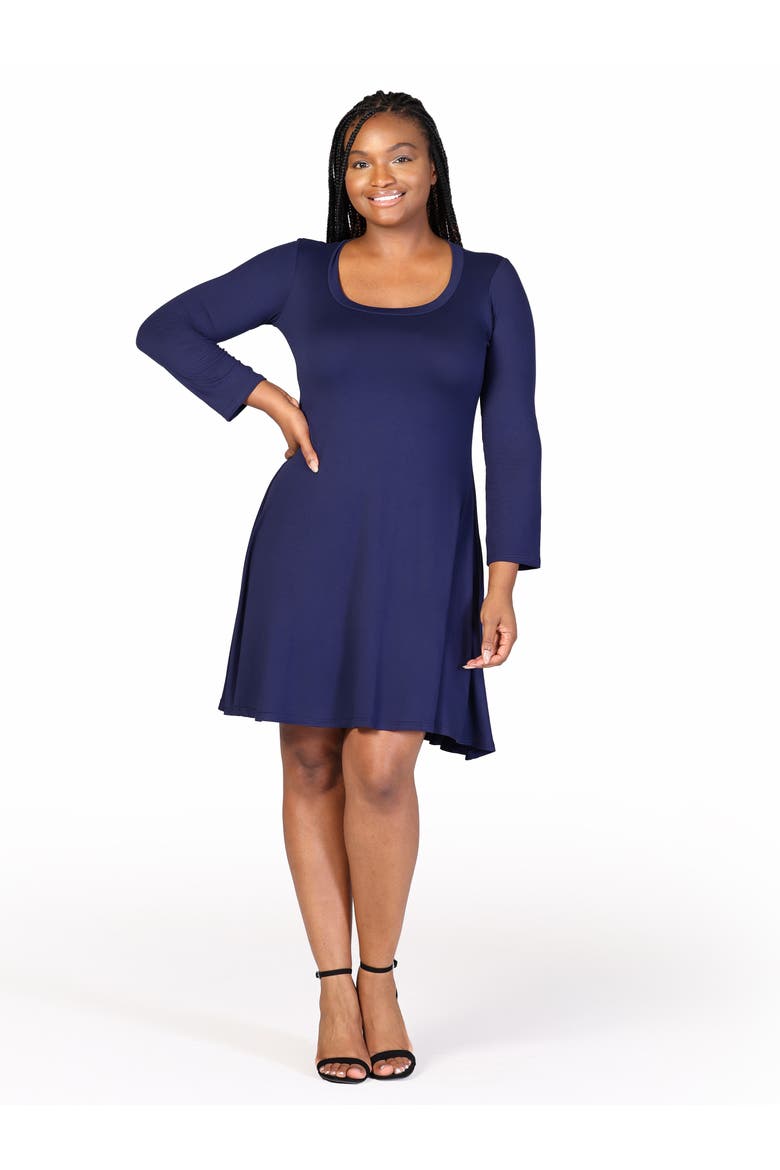 Plus Size Classic Long Sleeve  Flared Mini Dress, Main, color, Navy
