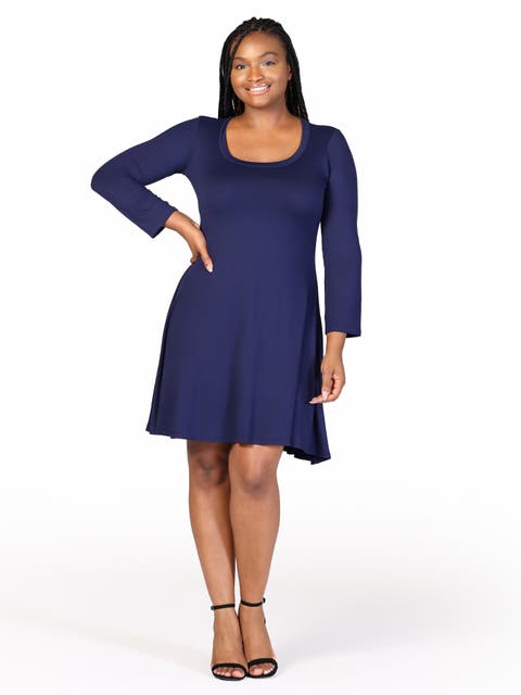 Plus Size Classic Long Sleeve  Flared Mini Dress