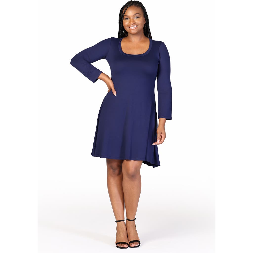 24seven Comfort Apparel Plus Size Classic Long Sleeve Flared Mini Dress In Purple