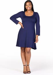 24seven Comfort Apparel Plus Size Classic Long Sleeve Flared Mini Dress