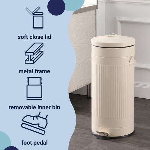 Happimess Theo Retro 8-gallon Step Trash Can With Soft-close Lid And Mini Trash Can In Neutral