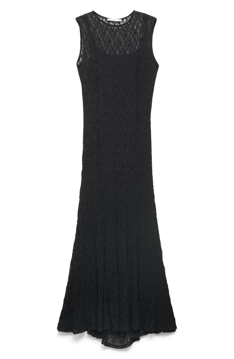 MANGO Sleeveless Lace Midi Dress, Alternate, color, Black