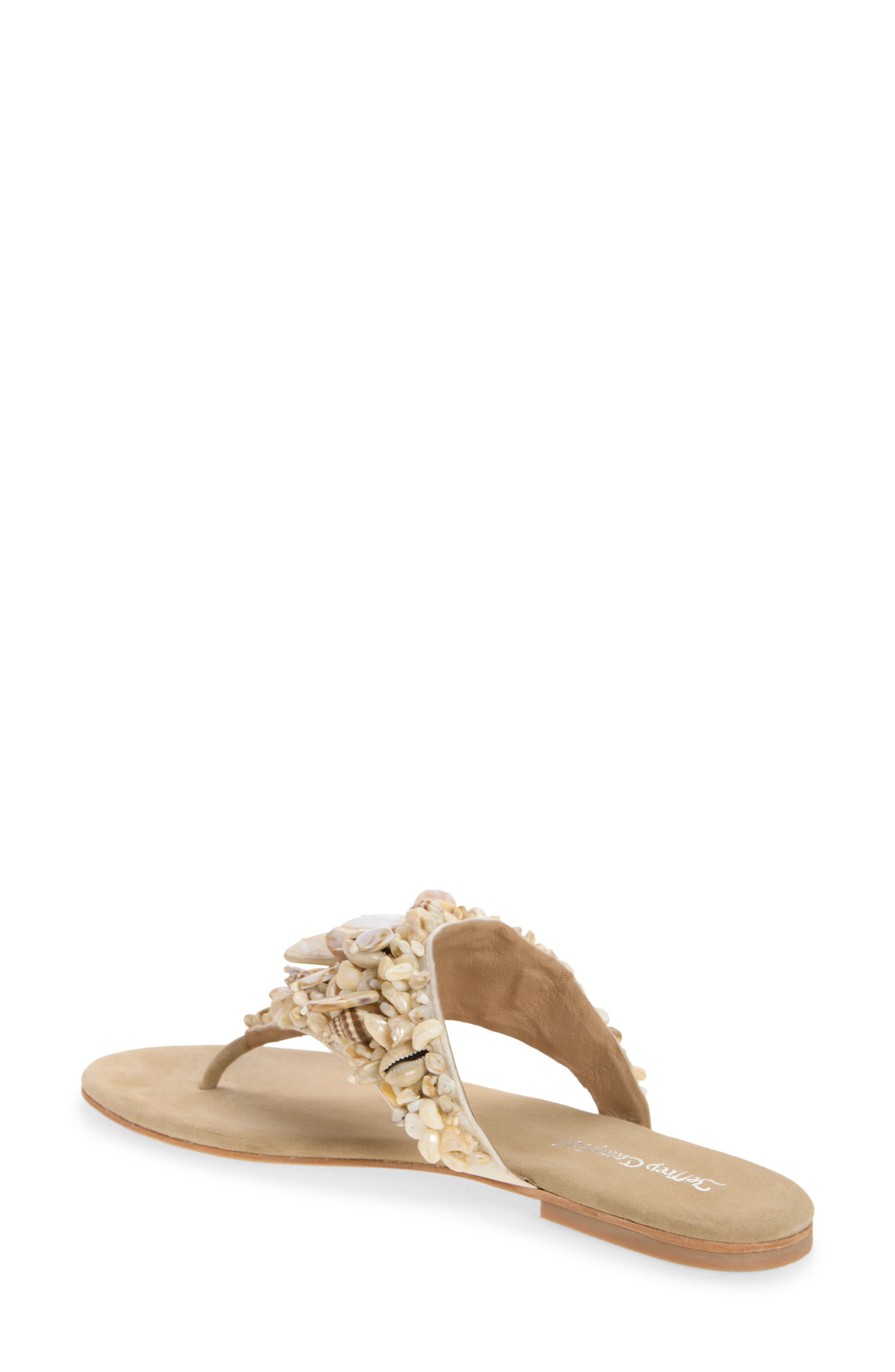 Jeffrey Campbell Tidal Wave Shell Embellished Thong Sandal, Alternate, color, Beige Suede Combo