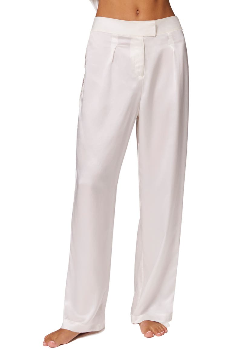Love Me Lace Trim Silk Blend Pants, Main, color, IVORY