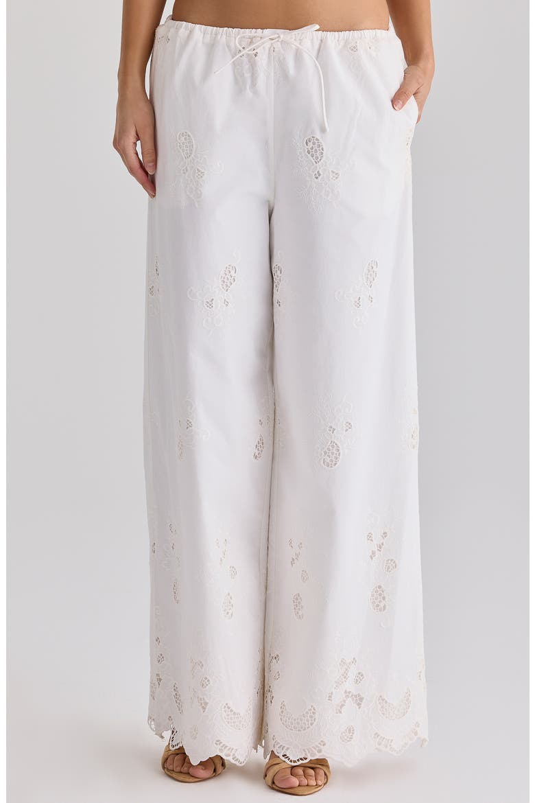 Mirea Broderie Anglaise Wide Leg Pants, Main, color, WHITE