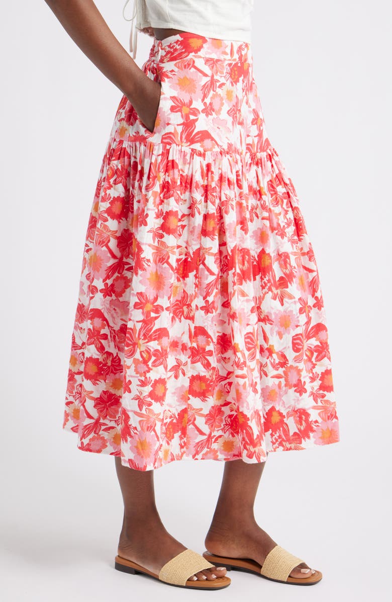 Caslon<sup>®</sup> Cotton Gauze Midi Skirt, Alternate, color, Ivory- Coral Palm Floral
