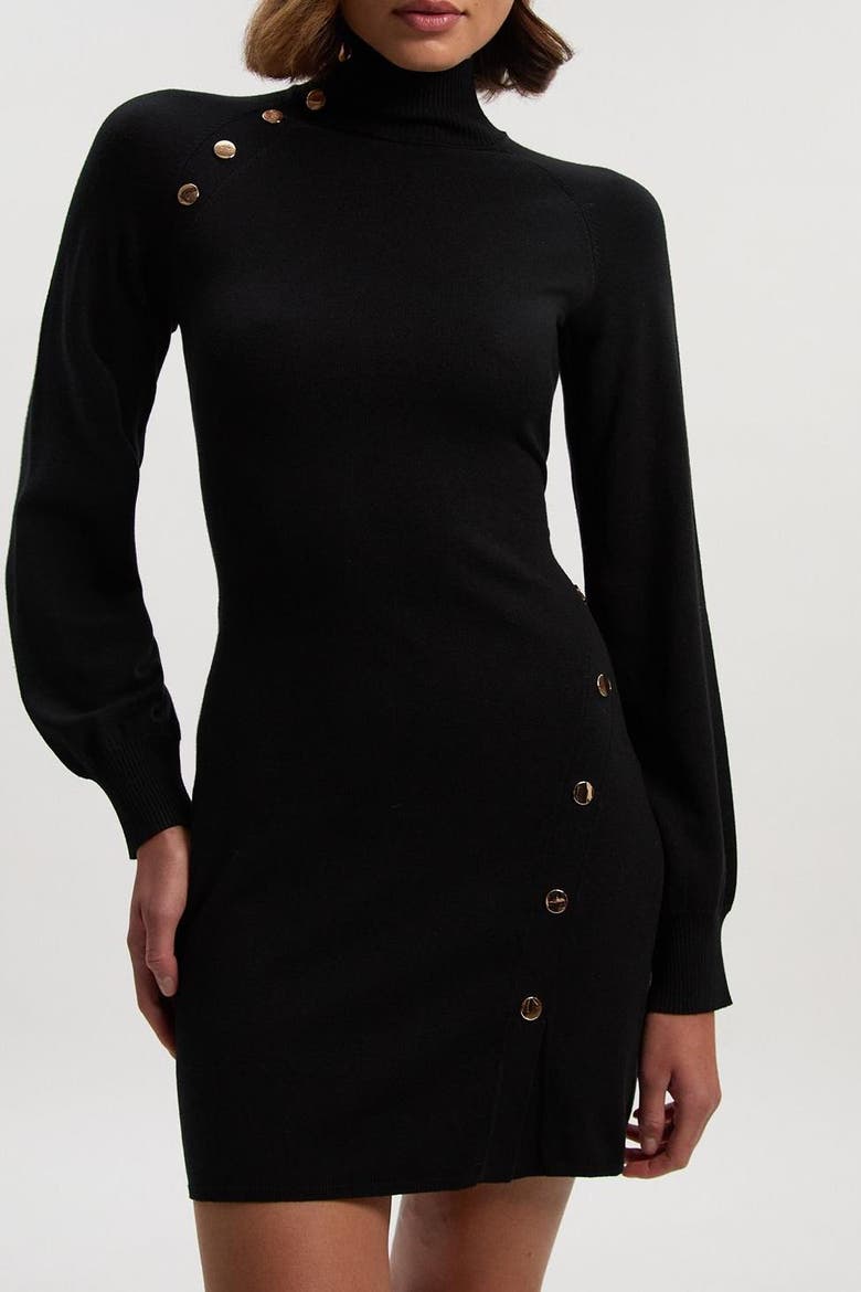 Viscose Blend Popper Knit Mini Dress, Alternate, color, Black