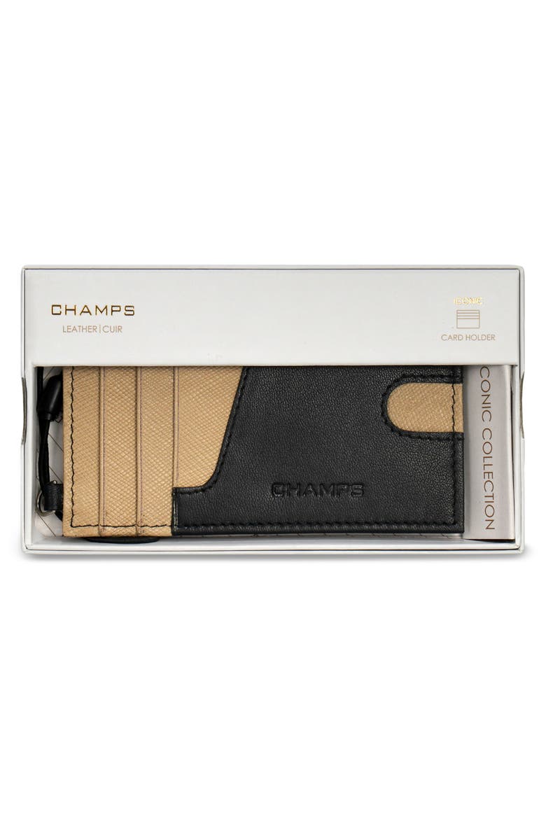 Iconic Leather Card Case, Alternate, color, BLACK/ IVORY
