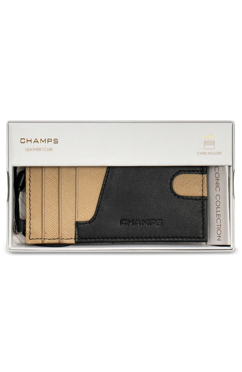 CHAMPS Iconic Leather Card Case, Alternate, color, Black/ Ivory