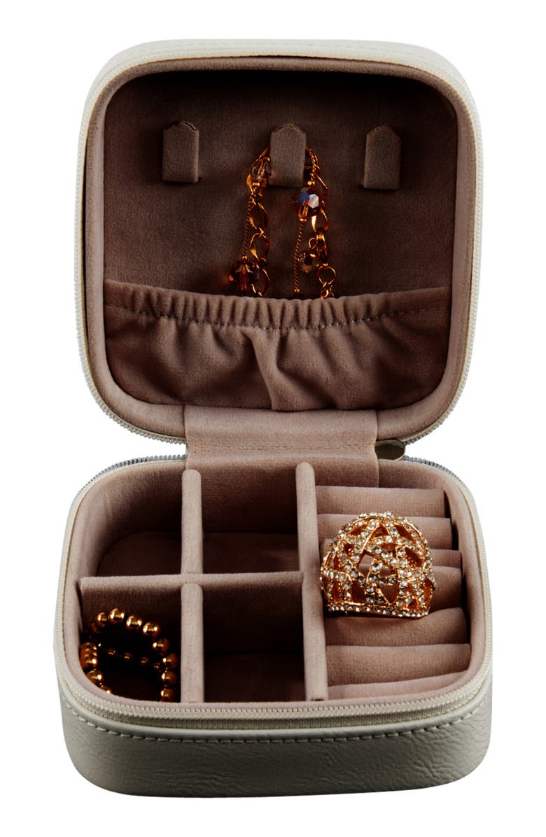 Bey-Berk Small Leather Travel Jewelry Case, Alternate, color, White