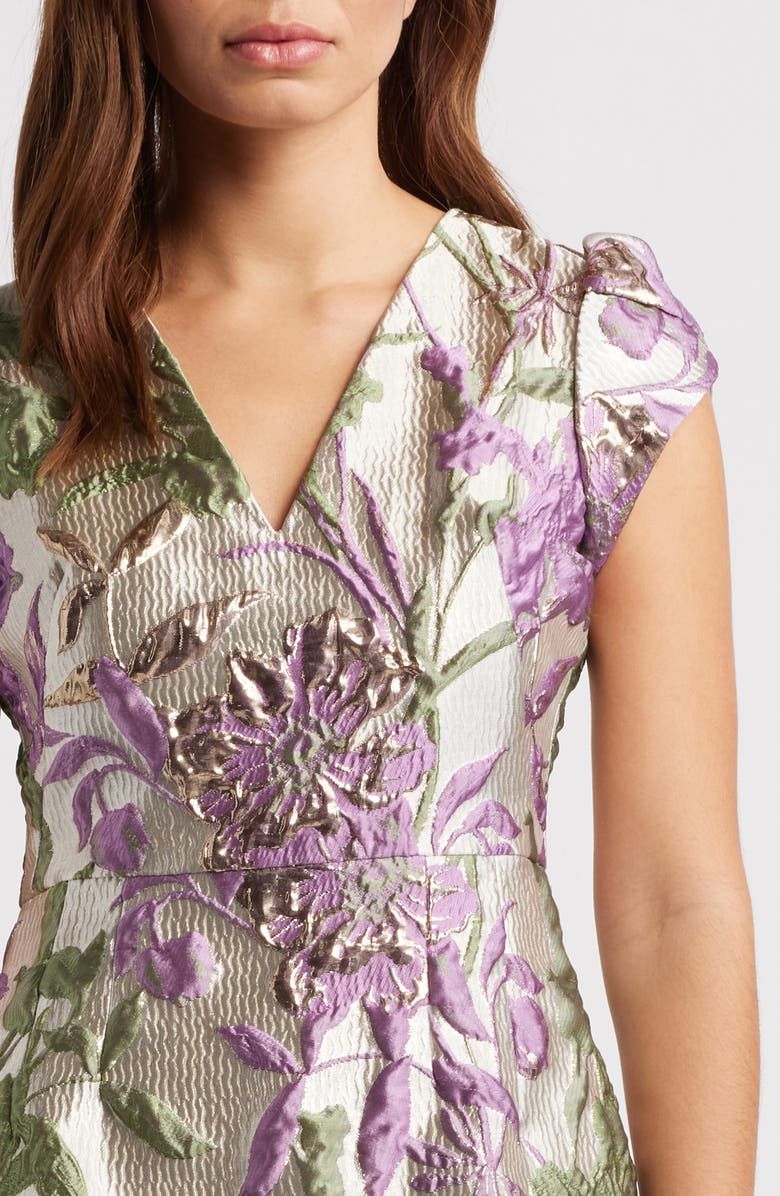 Metallic Floral Jacquard A-Line Dress