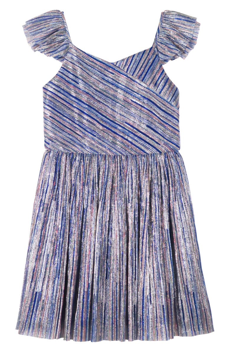 Zunie Kids' Metallic Stripe Flutter Sleeve Fit & Flare Dress, Main, color, 