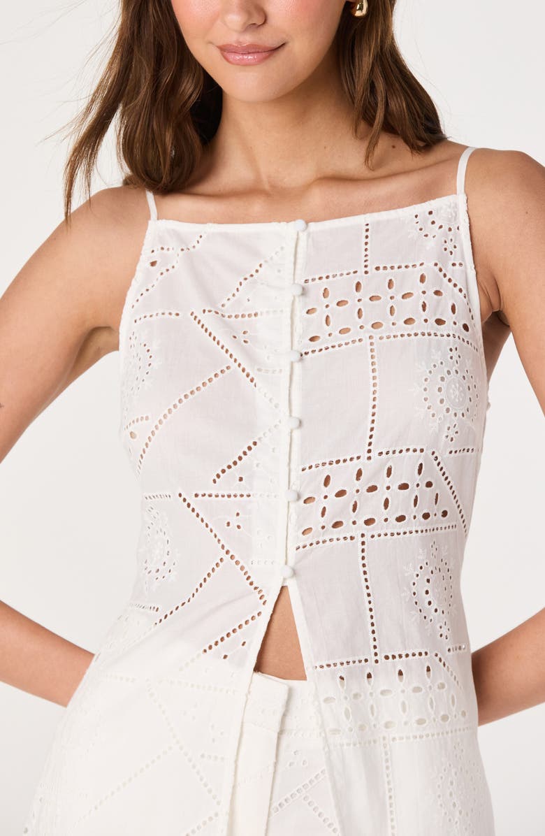 ASTR the Label Mercy Eyelet Cotton Button-Up Tunic Top, Alternate, color, White