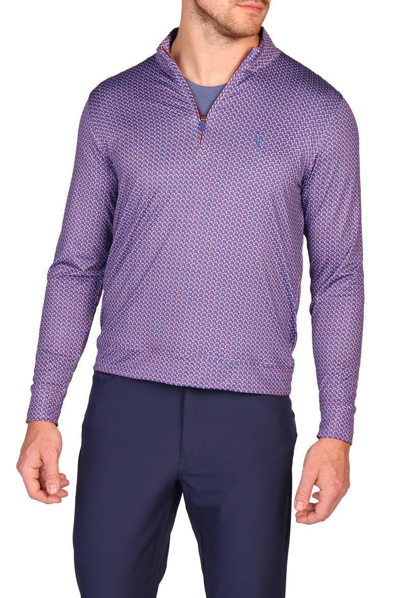 Football Print Quarter Zip Long Sleeve Performance Polo, Main, color, BURGUNDY/ BLUE