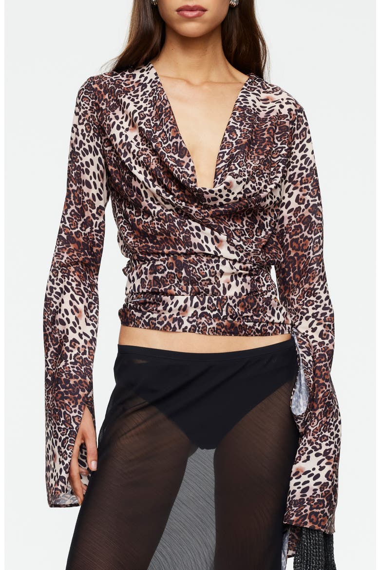 Daze Cowl Neck Crop Top, Main, color, LEOPARD