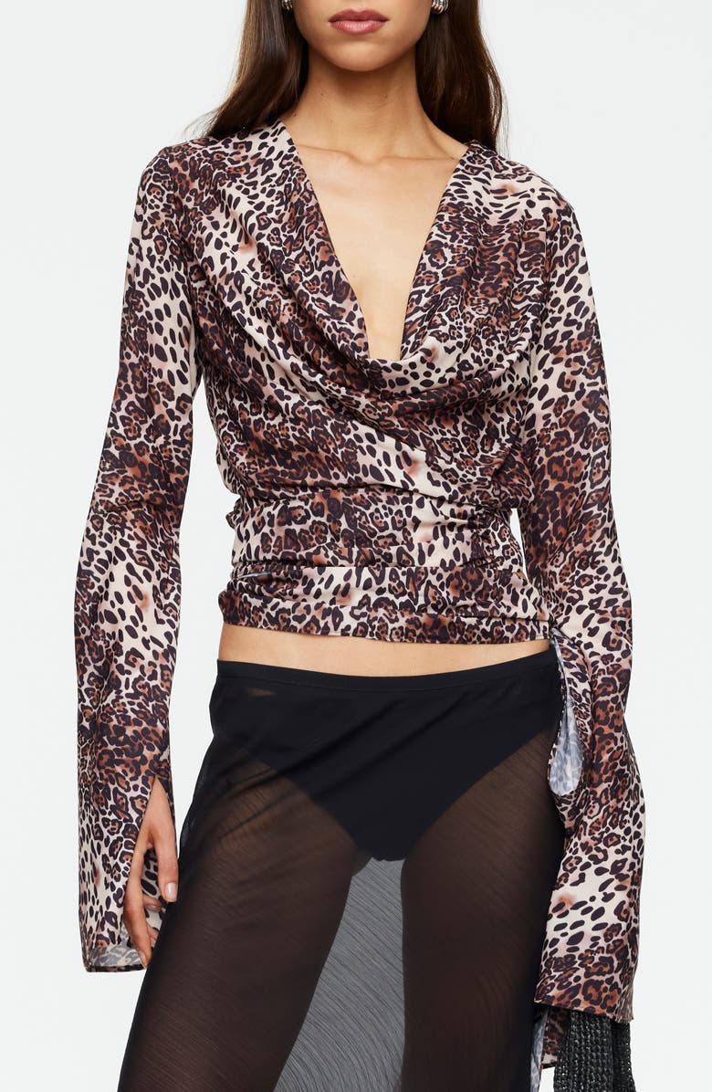 LIONESS Daze Cowl Neck Crop Top, Main, color, Leopard