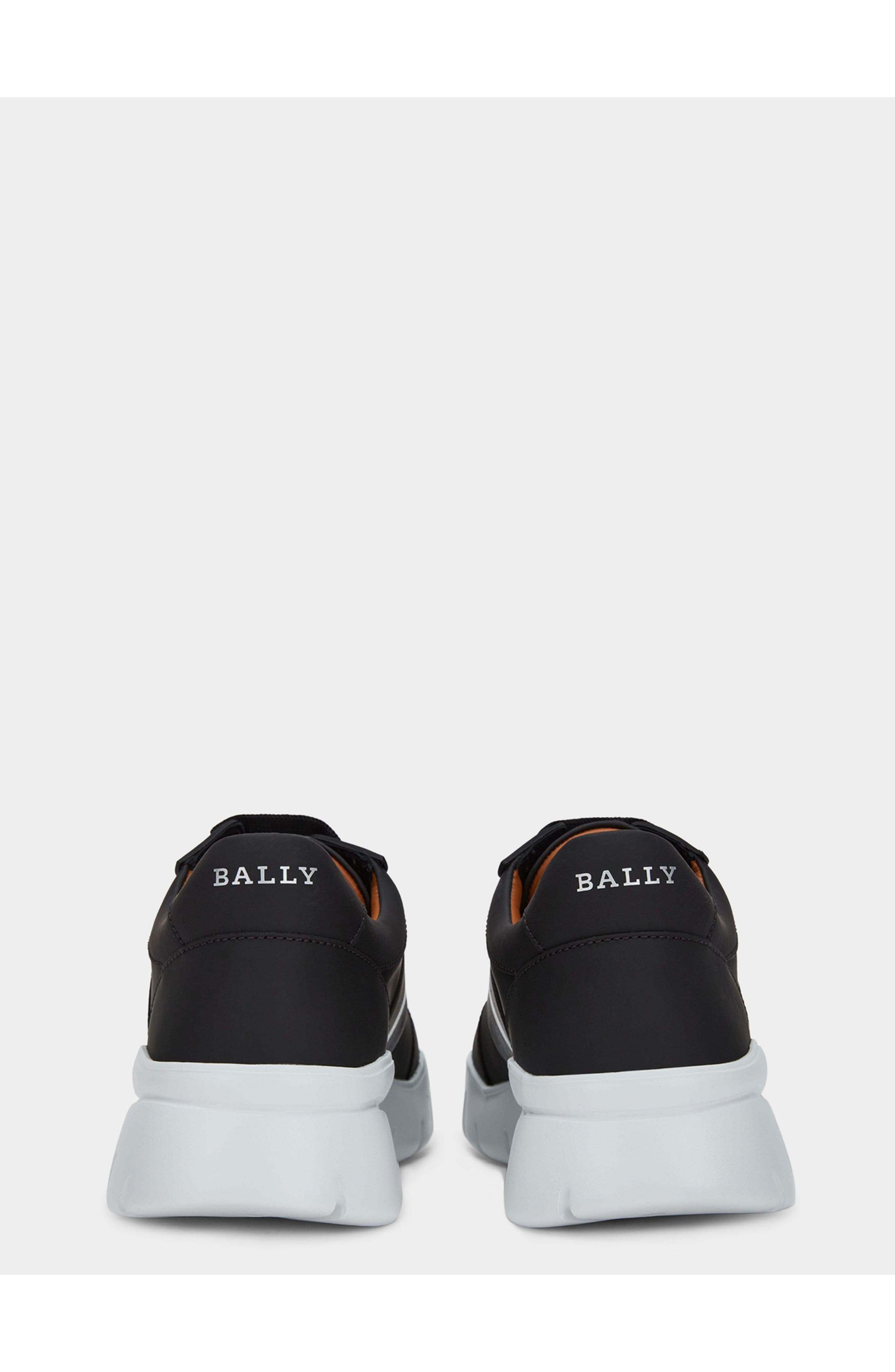 Bally Sneaker in Rubber-Coated Leather, Alternate, color, Black