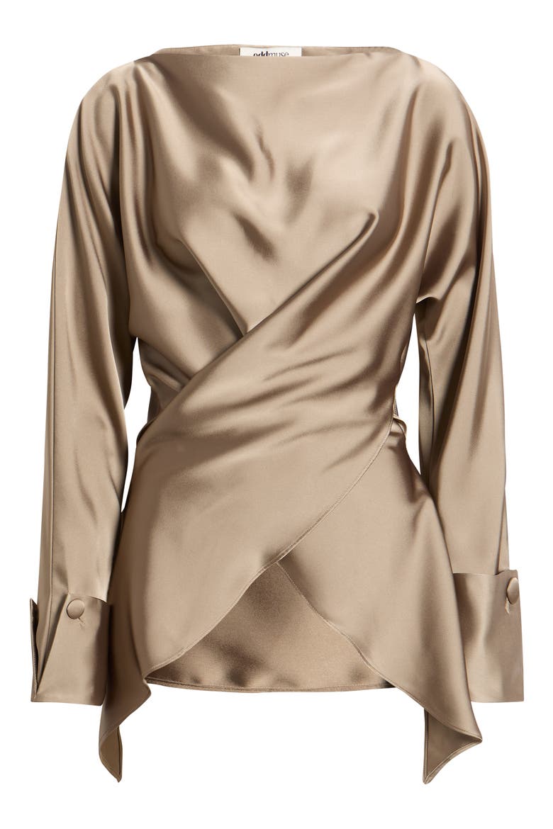 Satin Tie Front Top, Alternate, color, MUSHROOM
