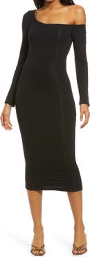 RE ONA Long Sleeve One-Shoulder Midi Dress