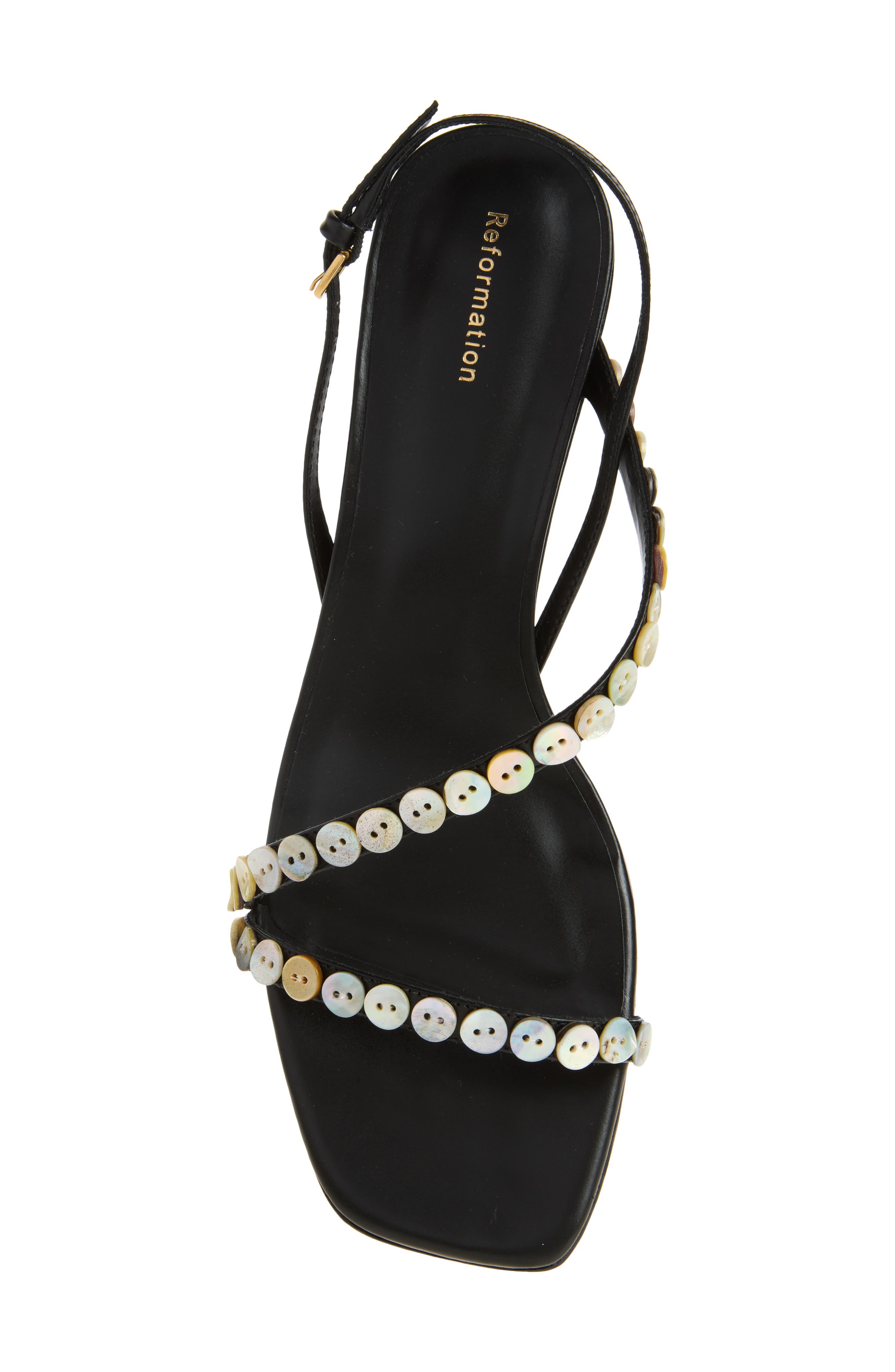 Reformation Shoshana Sandal, Alternate, color, Black Leather Shell Buttons