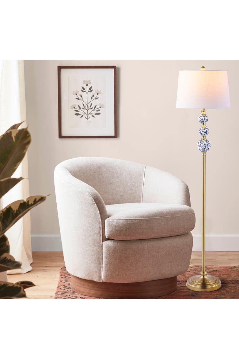 Tavira Classic Midcentury Iron LED Floor Lamp, Alternate, color, Brass Gold/Blue