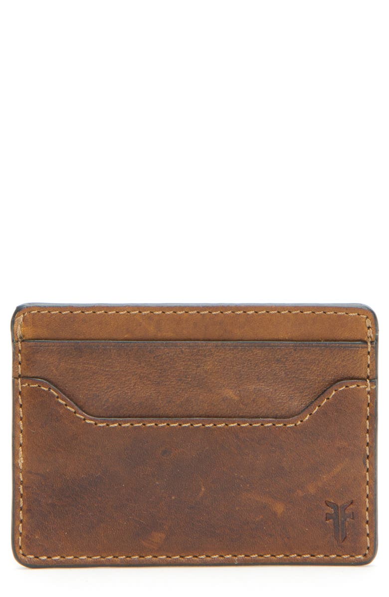 Frye Logan Leather Money Clip Card Case, Main, color, Dark Brown