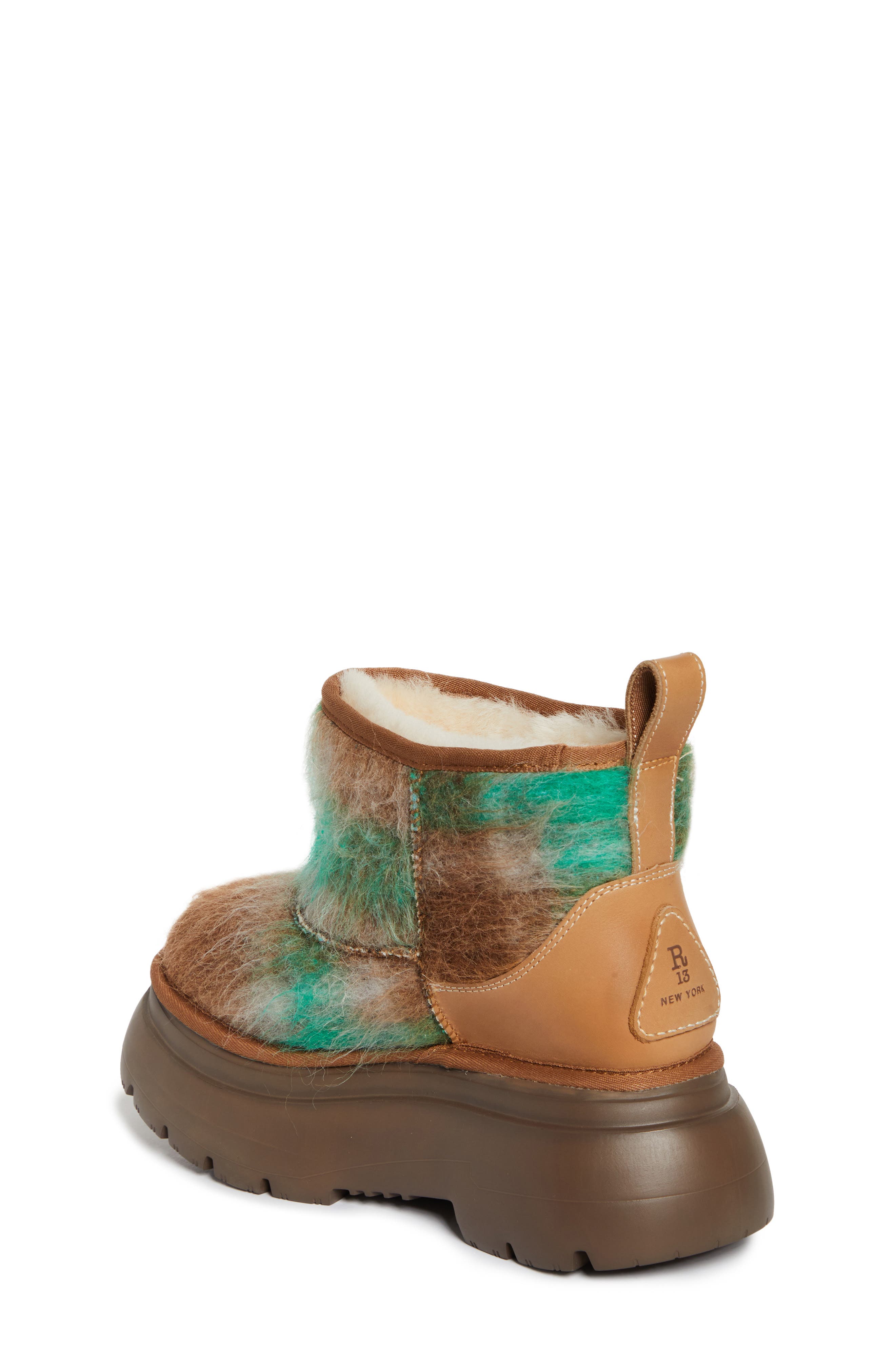 Chunky Sole Woolly Genuine Shearling Bootie, Alternate, color, BRUSHED PLAID