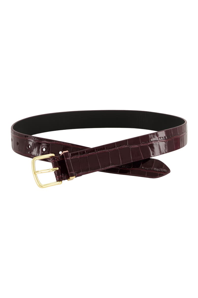 Croc Embossed Leather Belt, Alternate, color, BLACK ROSE