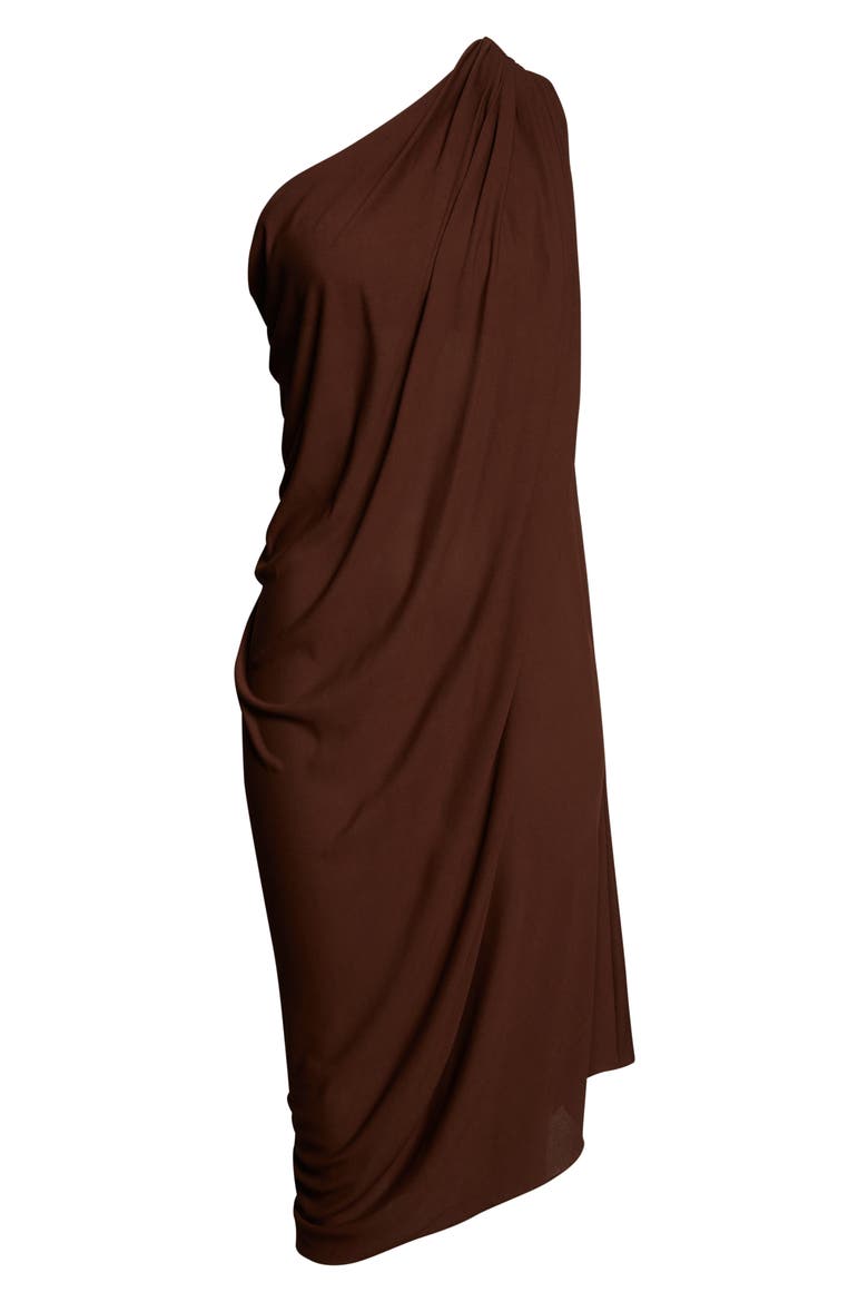Draped Matte Jersey One-Shoulder Dress, Alternate, color, ESPRESSO 207