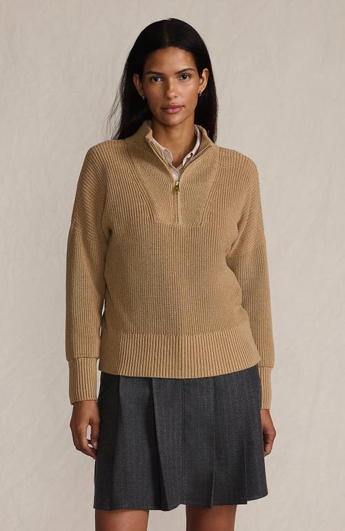 Lands' End Drifter Shaker Wedge Quarter Zip Sweater In Brown