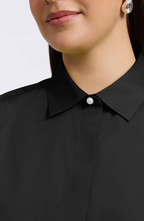 Shop Foxcroft Pearly Cotton Blend Button-up Shirt In Black