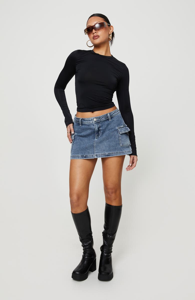 Princess Polly Grishea Low Rise Cargo Denim Miniskirt, Alternate, color, Blue