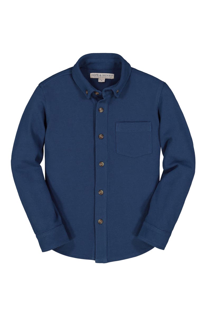 Hope & Henry Baby Boys' Organic Pique Button Down Shirt, Infant, Main, color, Dark Blue Pique