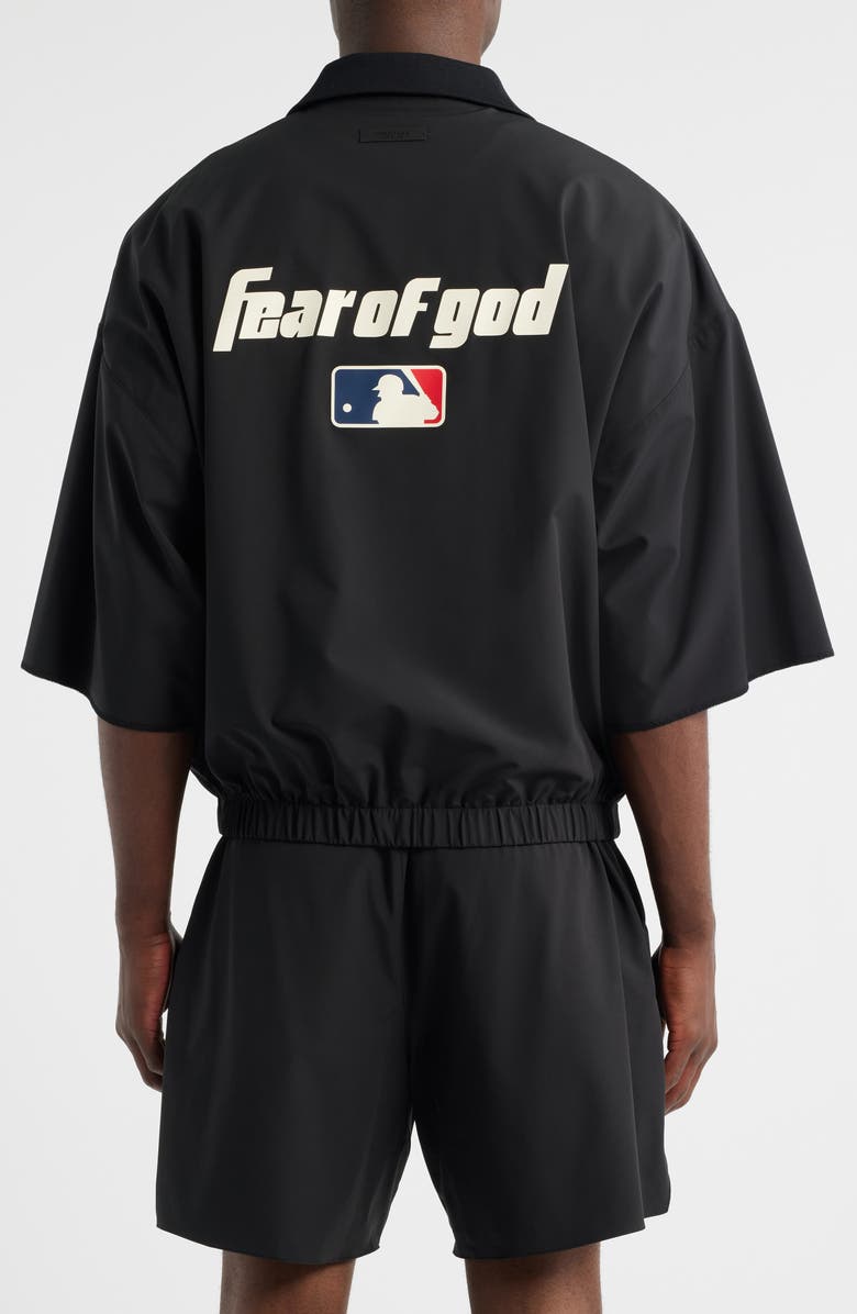 Fear of God Essentials MLB Oversize 3/4 Sleeve Half Zip Jacket, Alternate, color, Black