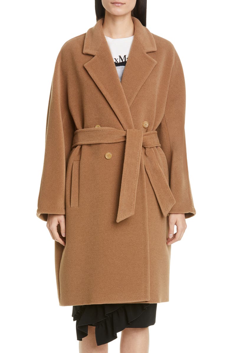 Max Mara Baiocco Double Breasted Camel Hair & Wool Coat, Main, color, 