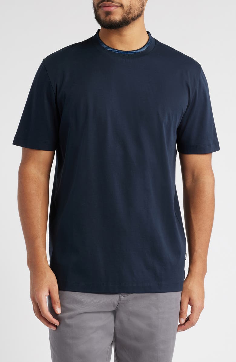 BOSS Tessler Tipped Cotton Crewneck T-Shirt, Main, color, Dark Blue