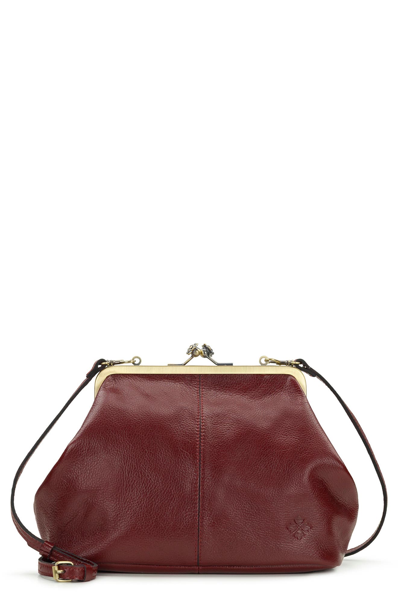 Sofia Small Frame Leather Crossbody Bag, Main, color, MAROON