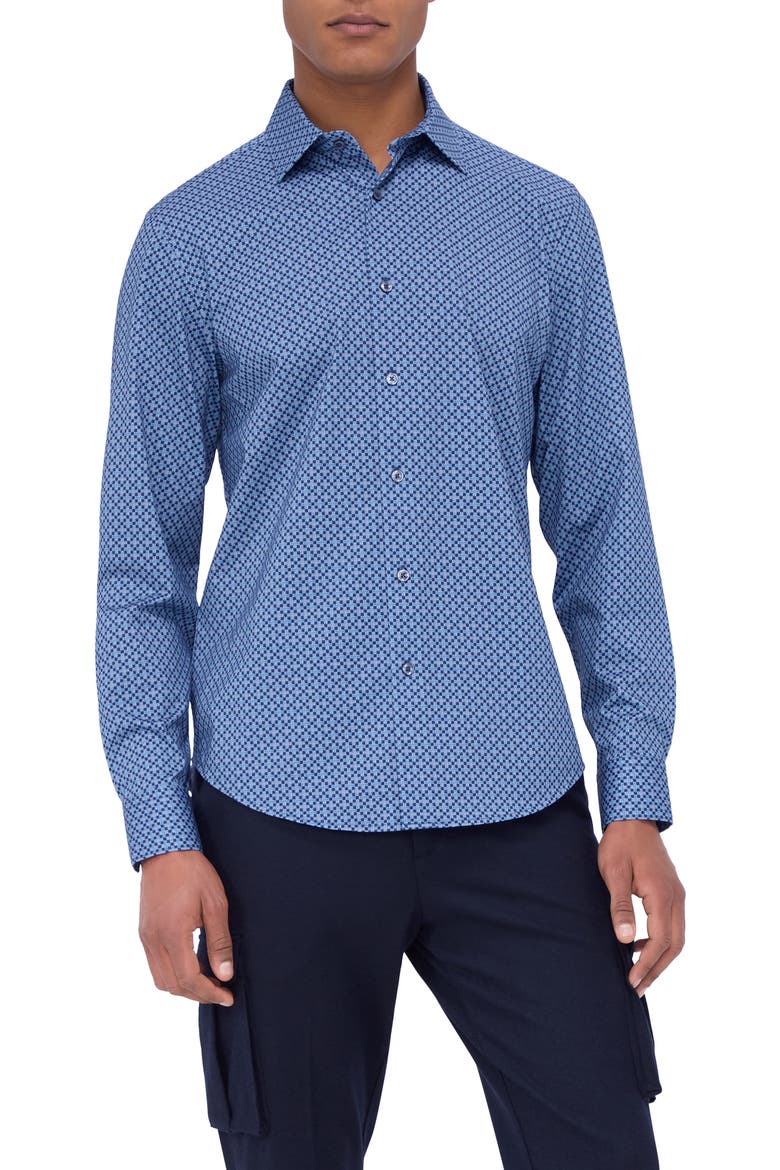 James OoohCotton® Microcheck Button-Up Shirt, Main, color, CLASSIC BLUE