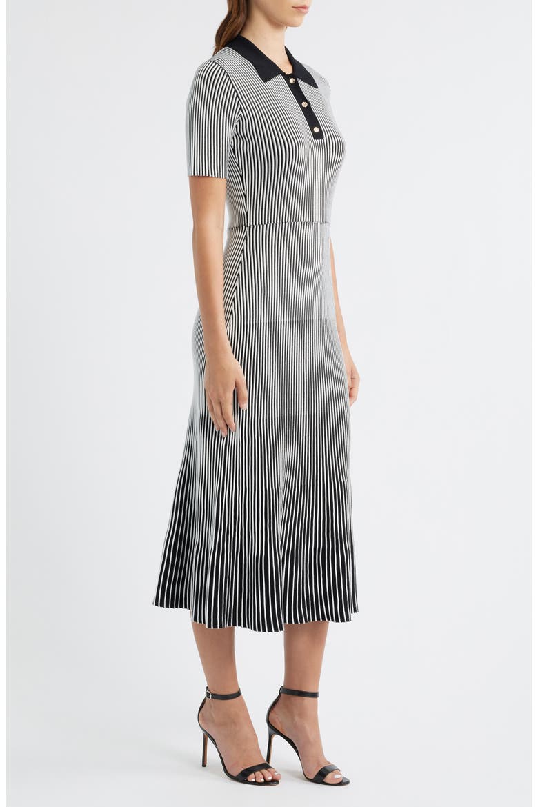 Collared Short Sleeve Ribbed Sweater Dress, Alternate, color, BLACK/ IVORY