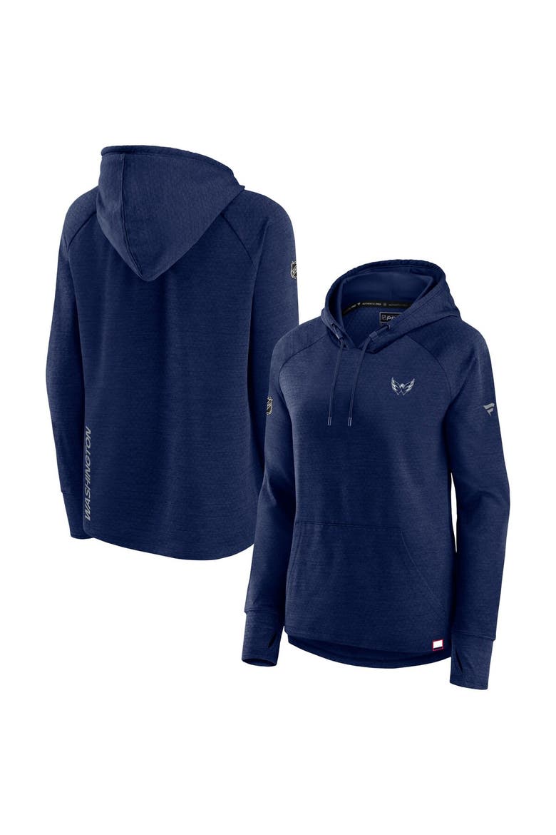 Women's Fanatics  Heather Navy Washington Capitals Authentic Pro Pullover Hoodie, Main, color, Heather Navy