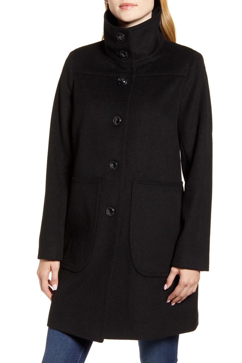 Studio Collection Wool Blend Walking Coat, Alternate, color, BLACK