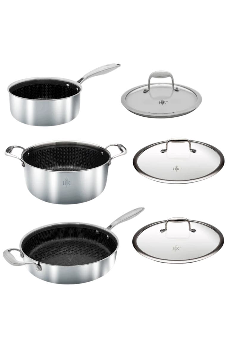 Tri-Clad SS Hybrid 6pc Pot+Lid Set, Main, color, Black/SS