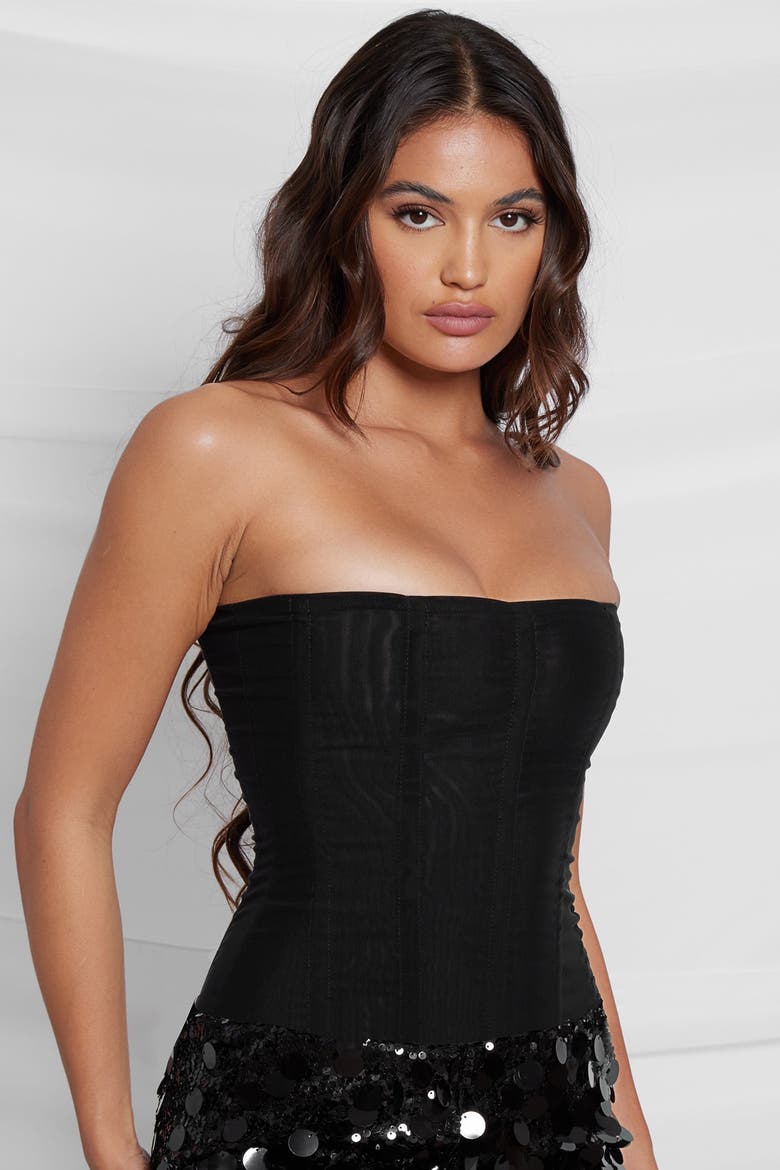 Muse Mesh Corset Top, Alternate, color, Black