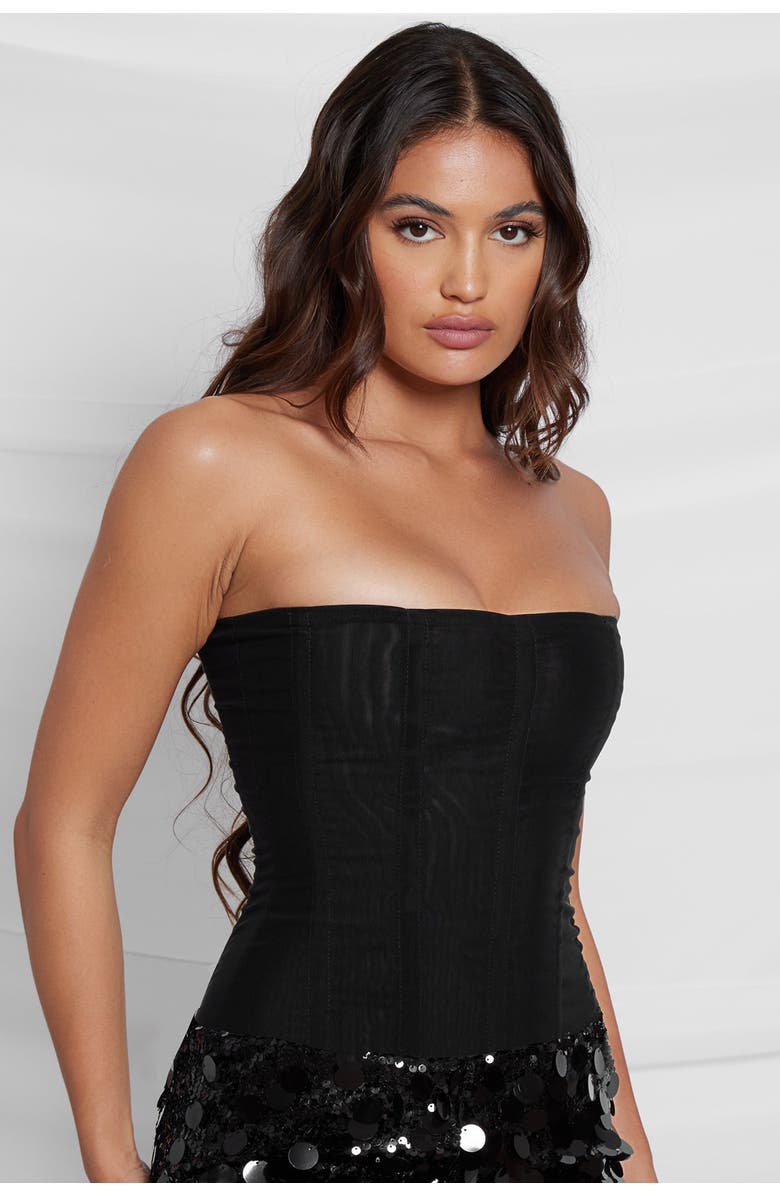 LEAU Muse Mesh Corset Top, Alternate, color, Black