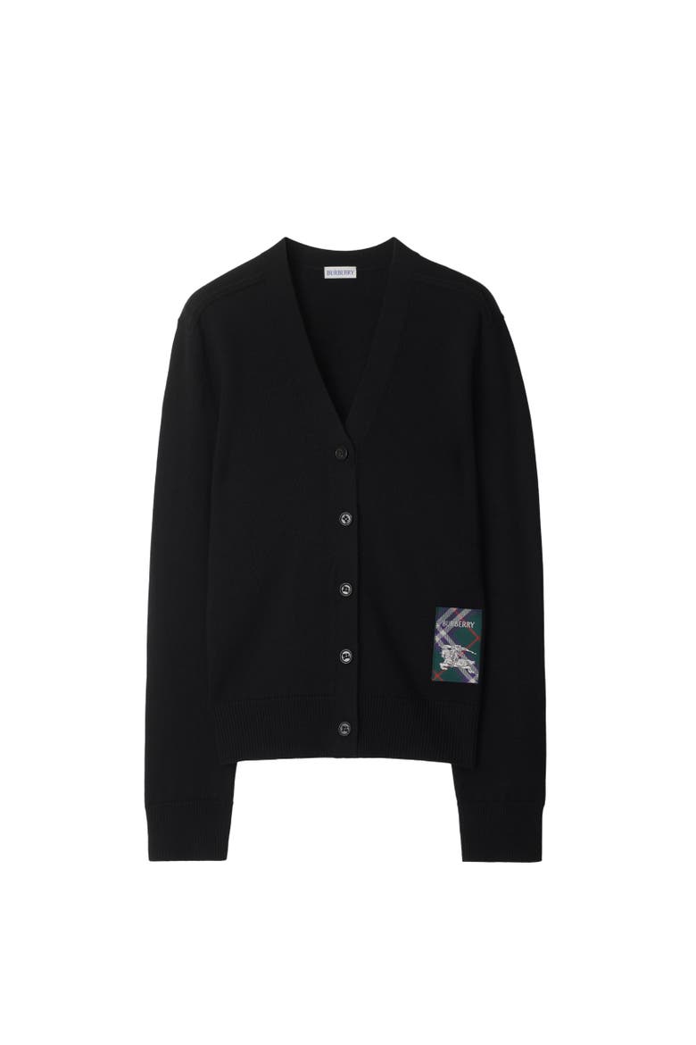 Check Label Wool Cardigan, Alternate, color, Black